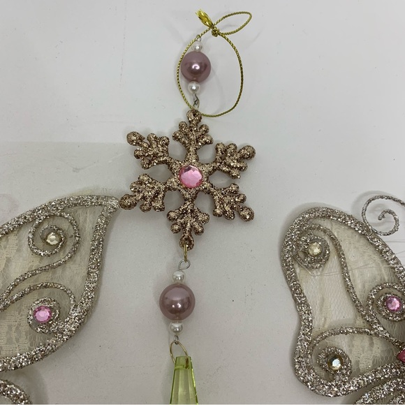 Glitter Butterfly & Snowflake Jewel Feminine Christmas Tree Ornaments Set Of 3 - Picture 3 of 9